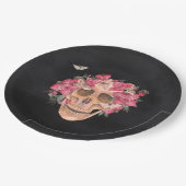 Rosa Orchid Blumenschädel Halloween-Party Pappteller (Schrägansicht)