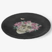 Rosa Orchid Blumenschädel Halloween-Party Pappteller (Schrägansicht)