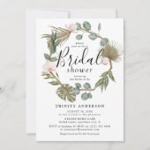 Rosa Orchid & Boho Dry Blätter Brautparty Einladung (Vorderseite)