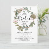 Rosa Orchid & Boho Dry Blätter Brautparty Einladung (Stehend Vorderseite)