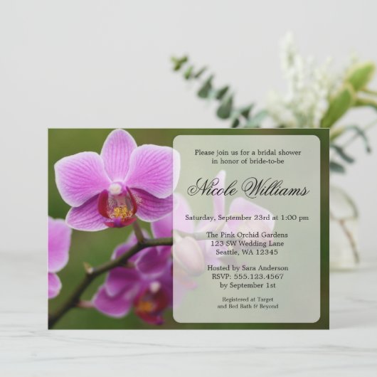 Rosa Orchid-Brautparty Einladung (Stehend Vorderseite)