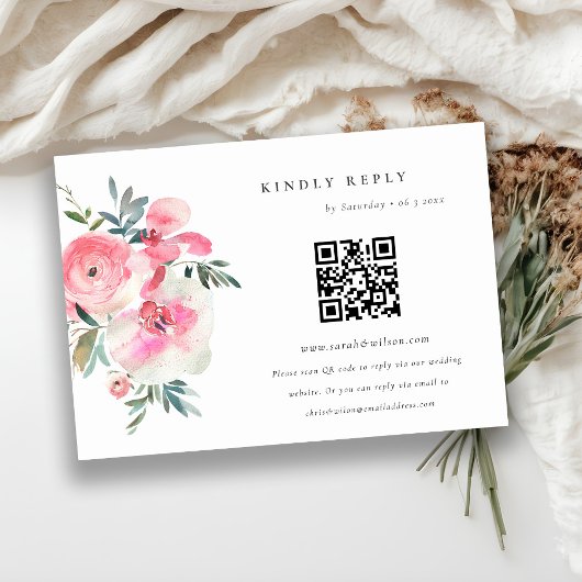 Rosa Orchid Floral Wedding QR Code UAWG Begleitkarte