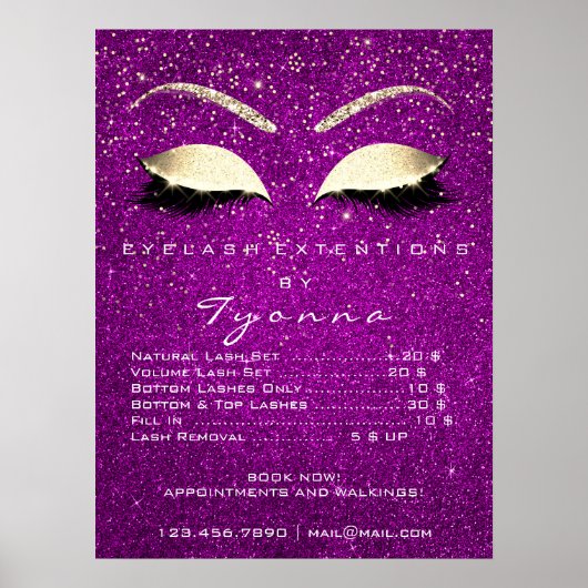 Rosa Orchid Gold Confetti Makeup Lashes Preisliste Poster (Vorne)
