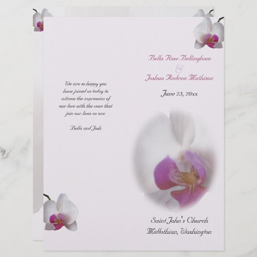 Rosa-Orchid-Hochzeitsprogramm (Vorne/Hinten)