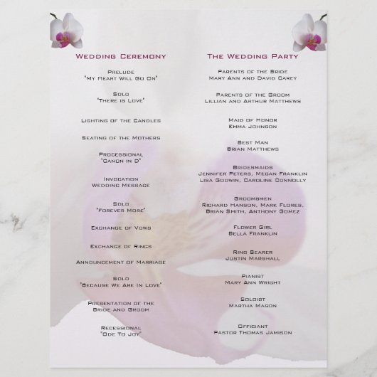 Rosa-Orchid-Hochzeitsprogramm (Rückseite)