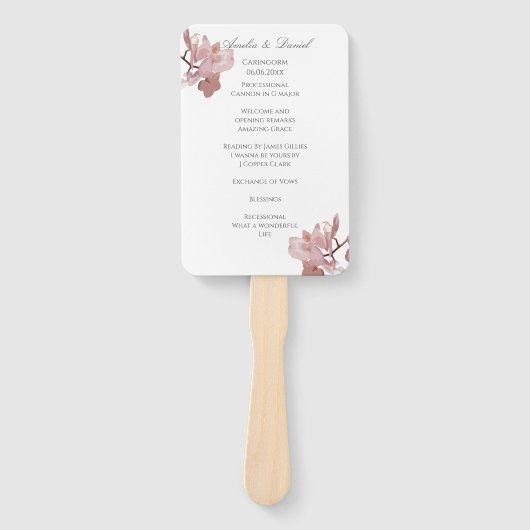 Rosa-Orchid-Hochzeitsprogramm Fächer (Vorderseite)