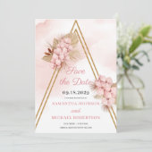 Rosa Orchid Imitate Goldener Arch und getrocknete  Save The Date (Stehend Vorderseite)
