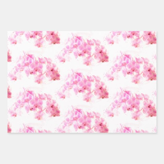 Rosa Orchid Wasserfarbe Blume Geschenkpapier Set (Vorderseite 2)