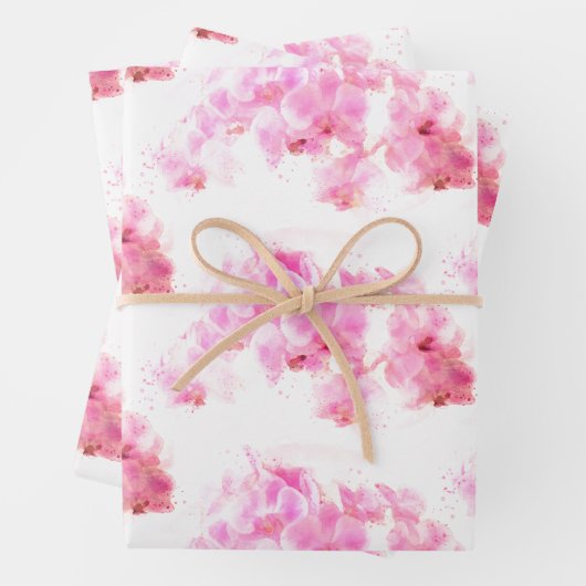 Rosa Orchid Wasserfarbe Blume Geschenkpapier Set (Beispiel)