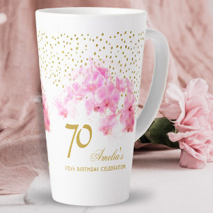 Rosa Orchid Watercolor Gold Glitzer 70. Geburtstag Milchtasse