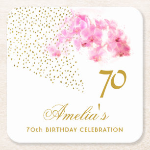 Rosa Orchid Watercolor Gold Glitzer 70. Geburtstag Rechteckiger Pappuntersetzer