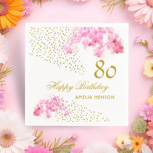 Rosa Orchid Watercolor Gold Glitzer 80. Geburtstag Serviette