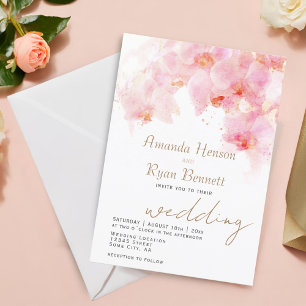 Rosa Orchidee Aquarell-Blume Florale Hochzeit  Einladung