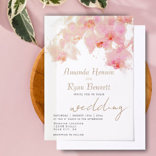 Rosa Orchidee Aquarell-Blume Florale Hochzeit Pergament Einladungen