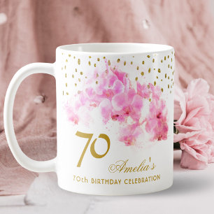 Rosa Orchidee Aquarell Gold Glitter 70. Geburtstag Kaffeetasse