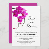 Rosa Orchidee Liebe ist im blauen Brautparty Einladung (Vorne/Hinten)