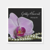 Rosa Orchidee und Perlen auf Schwarzer Hochzeit Serviette (Vorderseite)