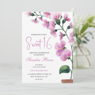 Rosa Orchidee Wasserfarbe Süß 16 Einladung