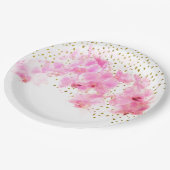 Rosa Orchidee Watercolor Gold Glitzer Pappteller (Schrägansicht)