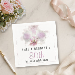 Rosa Orchideen-Aquarell-Blumen 80. Geburtstagsfeie Serviette