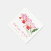 Rosa Orchideen Aquarell Name Datum Hochzeit Serviette (Ecke)