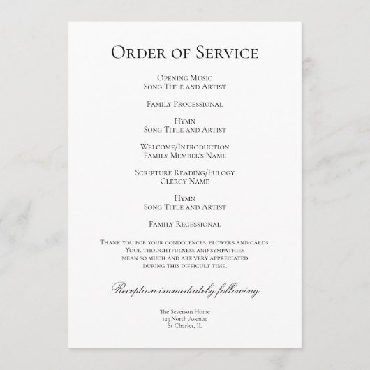 Rosa Orchideen auf dem Weißen Beerdigungsdienst Programm (Rückseite)