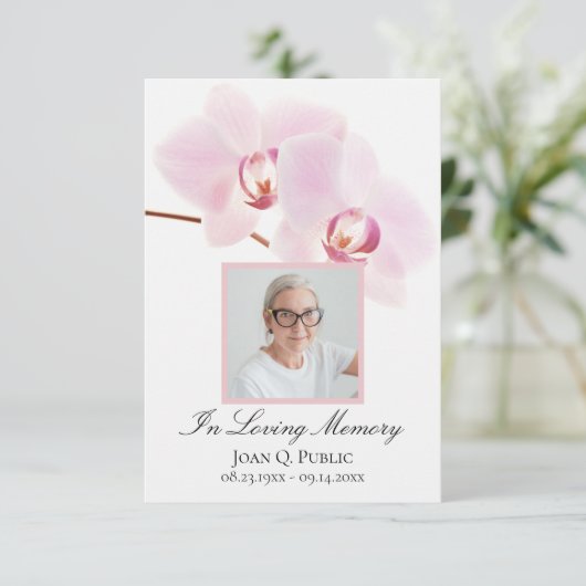 Rosa Orchideen auf dem Weißen Beileid zur Beerdigu Dankeskarte (Stehend Vorderseite)