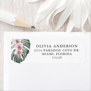 Rosa Orchideen auf der Monstera Tropical Floral