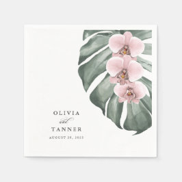 Rosa Orchideen auf der Monstera Tropical Paradise Serviette