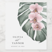 Rosa Orchideen auf der Monstera Tropical Paradise Weinetikett (Einzelnes Label)