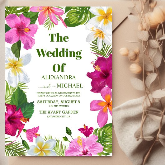 Rosa Orchideen auf der Monstera Tropische Hochzeit Einladung