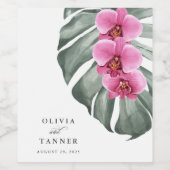 Rosa Orchideen auf der Monstera Tropische Hochzeit Weinetikett (Einzelnes Label)