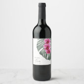 Rosa Orchideen auf der Monstera Tropische Hochzeit Weinetikett (Vorderseite)