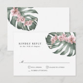 Rosa Orchideen auf Monstera Tropical Wedding RSVP Karte (Vorne/Hinten)