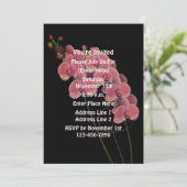 Rosa Orchideen auf schwarzem Party Einladung (Stehend Vorderseite)