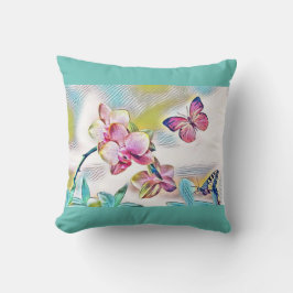 Rosa Orchideen Blume und Schmetterlinge Kissen