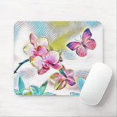 Rosa Orchideen Blume und Schmetterlinge Mousepad (Mit Mouse)