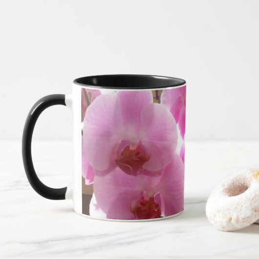 Rosa Orchideen-Blumen Tasse (Mit Donut)