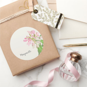 Rosa Orchideen-Blumendesign – Elegante botanische  Runder Aufkleber