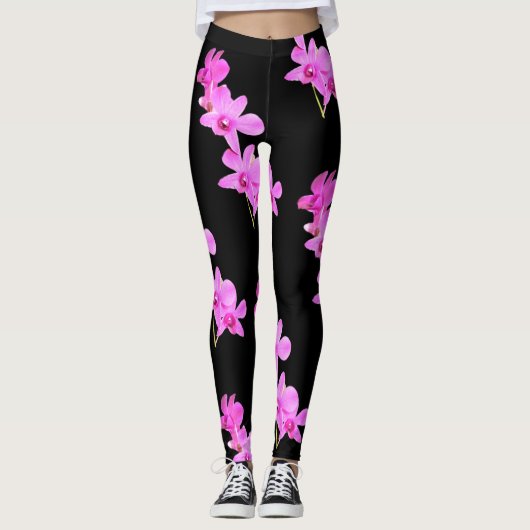Rosa Orchideen-Blumenyoga-Schwarzes Legging Leggings (Vorderseite)