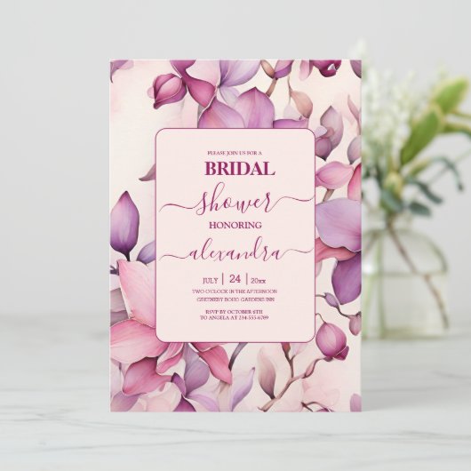 Rosa Orchideen Brautparty Einladung (Stehend Vorderseite)