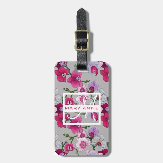 Rosa Orchideen dem Monogramm in der Blüten-| Gepäckanhänger (Vorderseite vertikal)