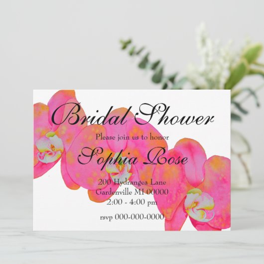 Rosa Orchideen Einladung (Stehend Vorderseite)