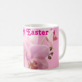 Rosa Orchideen „Frohe Ostern“ Tasse (VorderseiteRechts)