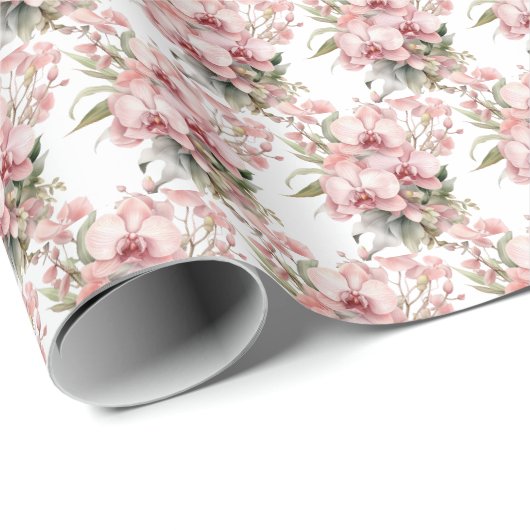Rosa Orchideen Geschenkpapier (Rolleneckpunkt)