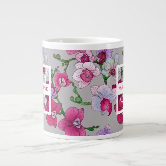 Rosa Orchideen im Blut| Name hinzufügen Jumbo-Tasse (Vorderseite)