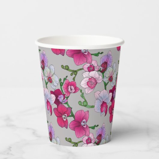 Rosa Orchideen im Blut Pappbecher (Rückseite)