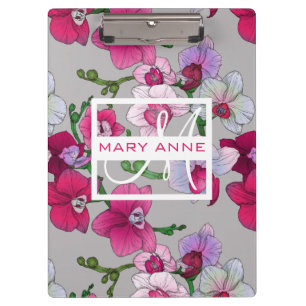 Rosa Orchideen in Blüte addieren Ihren Namen Klemmbrett