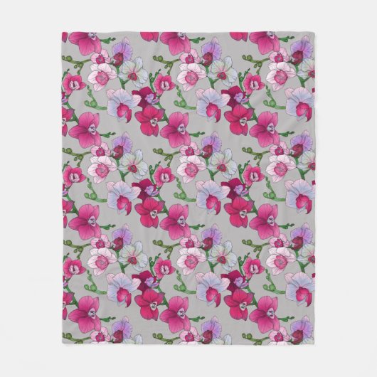 Rosa Orchideen in der Blüte Fleecedecke (Vorderseite)