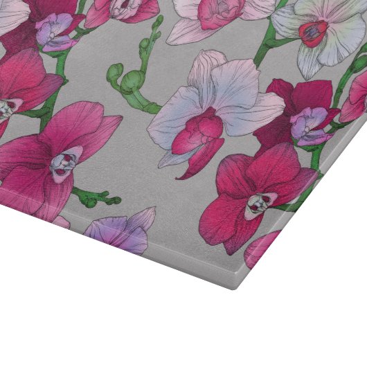 Rosa Orchideen in der Blüte Schneidebrett (Ecke)